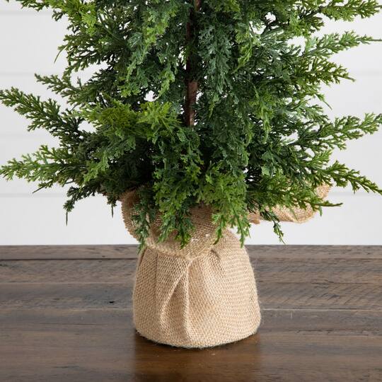 Nearly Natural 26" Artificial Real Touch Cedar Christmas Tree in Burlap Wrapped Base